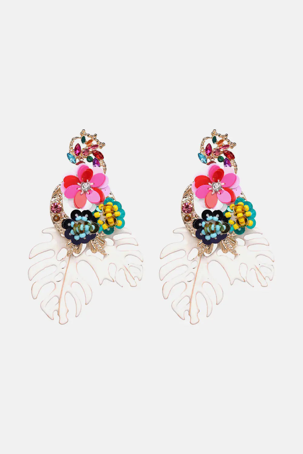 Leaf &amp; Flower Shape Zinc Alloy Dangle Earrings