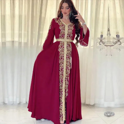 Dubai-Style Embroidered Applique Dress – Elegant and Sophisticated