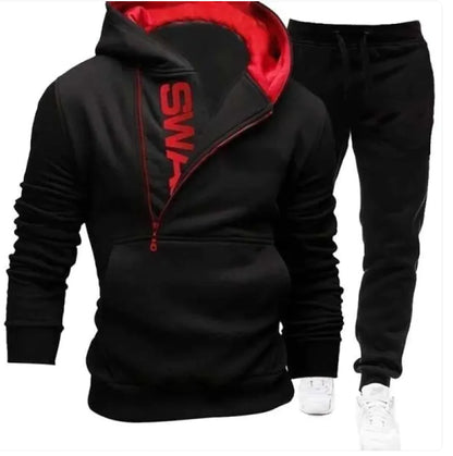 Side zipper contrast color hooded men&