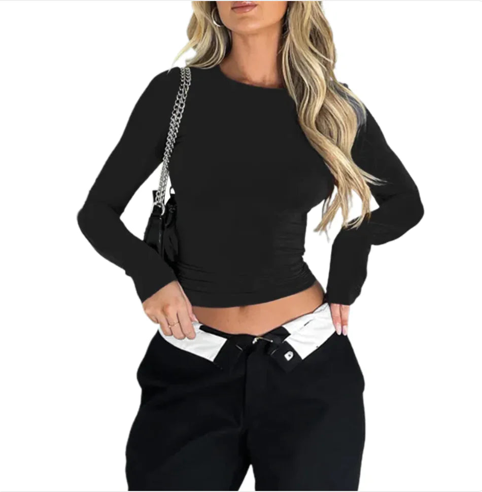 Solid Color Slim-Fit Long Sleeve Women&