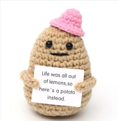 Crocheted Wool Positive Energy Potato – handcrafted with a facial expression