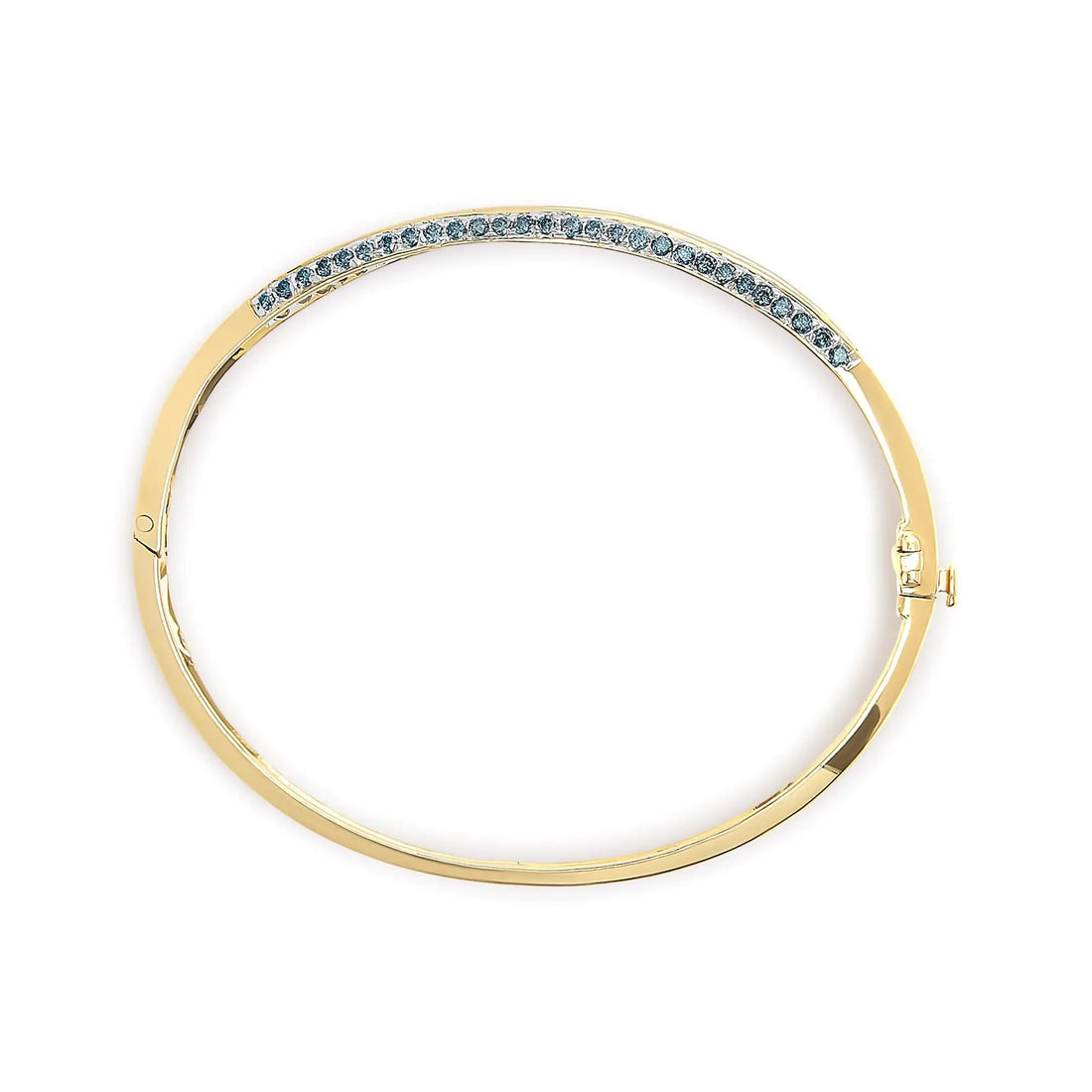 14K Yellow Gold 2.0 Cttw Treated Blue and White Diamond Bangle Bracelet (H-I Color, SI2-I1 Clarity) - Size 7