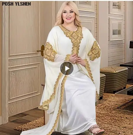 Two Piece Set Gold Kaftan Abaya Dress