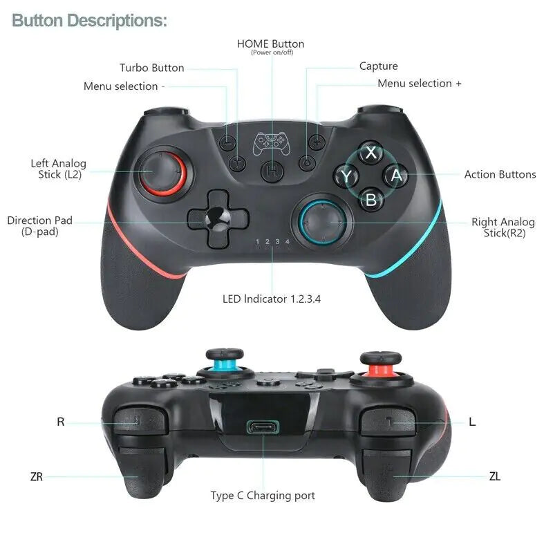 Wireless Pro Controller Gamepad For Nintendo Switch Joypad Joystick Remote USA