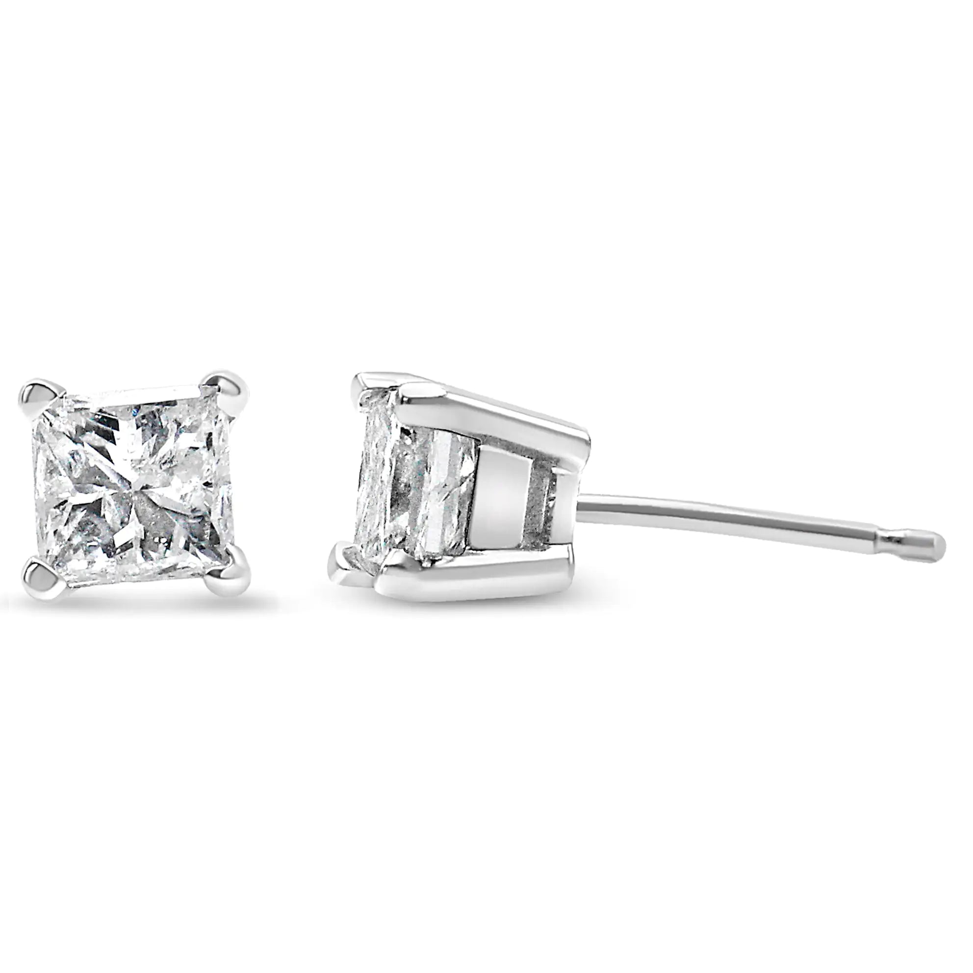 14k White Gold 1/5 Cttw Princess-cut Diamond Petite Stud Earrings (I-J, I2-I3)