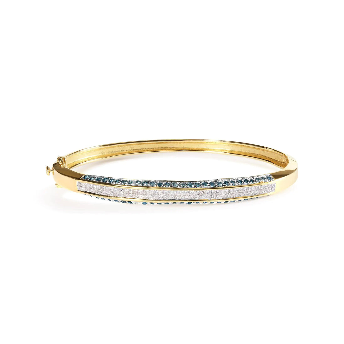 14K Yellow Gold 2.0 Cttw Treated Blue and White Diamond Bangle Bracelet (H-I Color, SI2-I1 Clarity) - Size 7