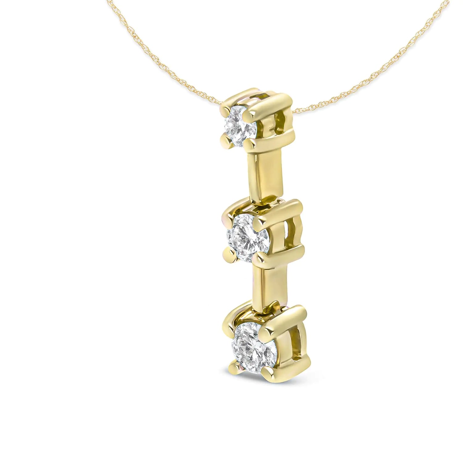 14K Gold Round Diamond Three-Stone Drop Pendant 18&quot; Necklace - (H-I Color, SI1-SI2 Clarity)