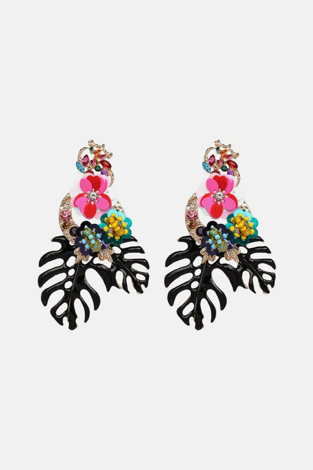 Leaf &amp; Flower Shape Zinc Alloy Dangle Earrings