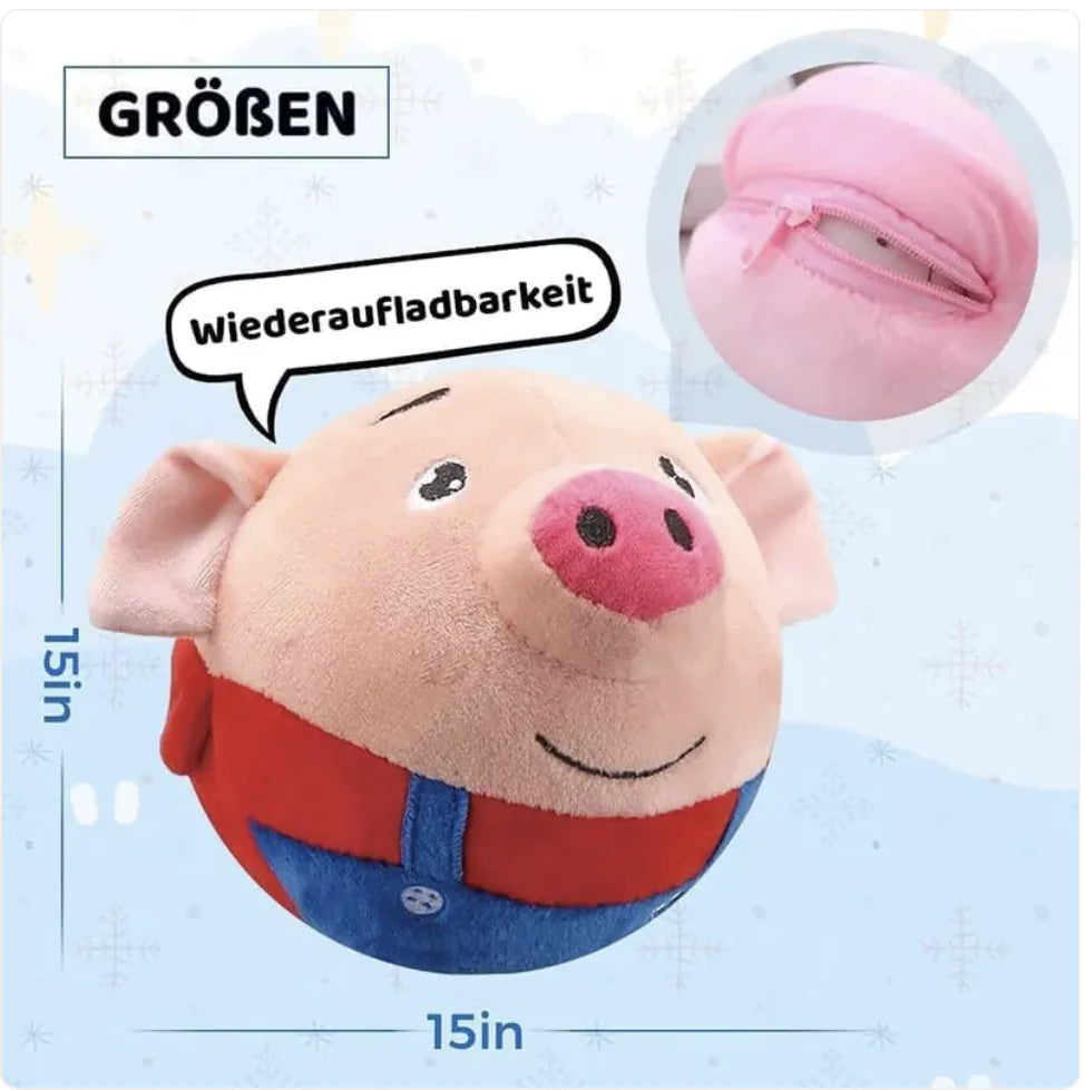 &quot;Interactive Squeaky Moving Dog Ball Toy - Washable Plush Pig, Electronic Bounce &amp; Sound&quot;