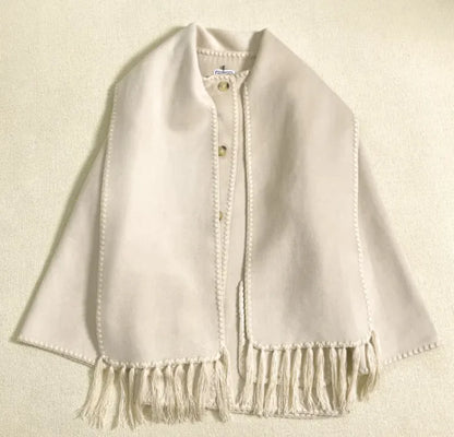 Tassel Scarf Collar Wool Blend Coat