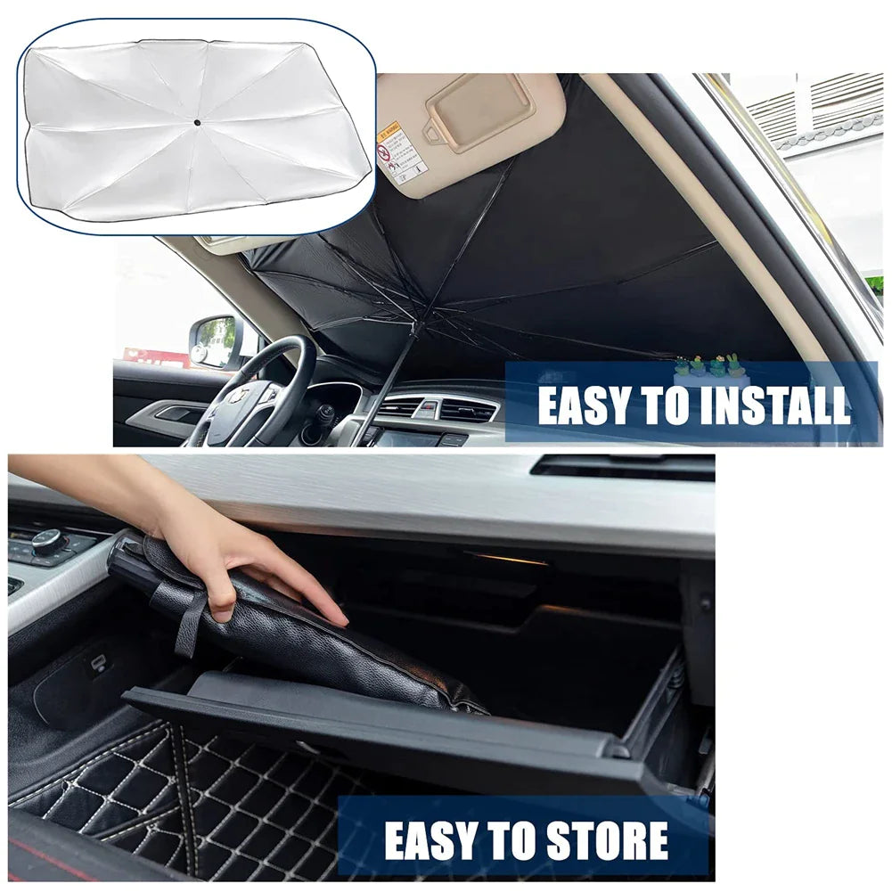 57&quot; Car Windshield Sun Shade Foldable Umbrella Front Window Cover Visor Umbrella