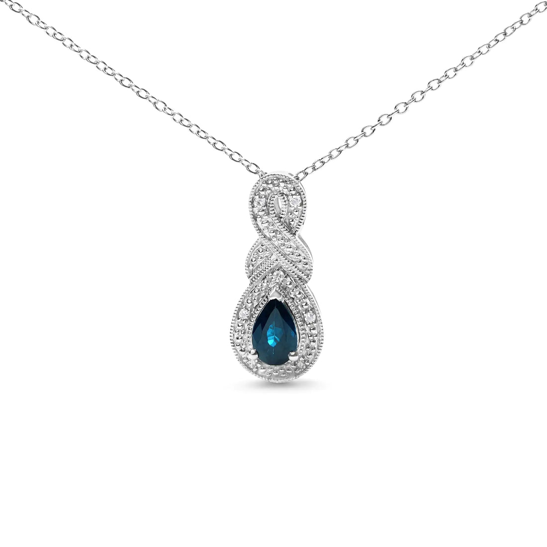 .925 Sterling Silver 6x4mm Pear Sapphire and Diamond Accent Infinity Drop 18&quot; Pendant Necklace (H-I Color, SI1-SI2 Clarity)