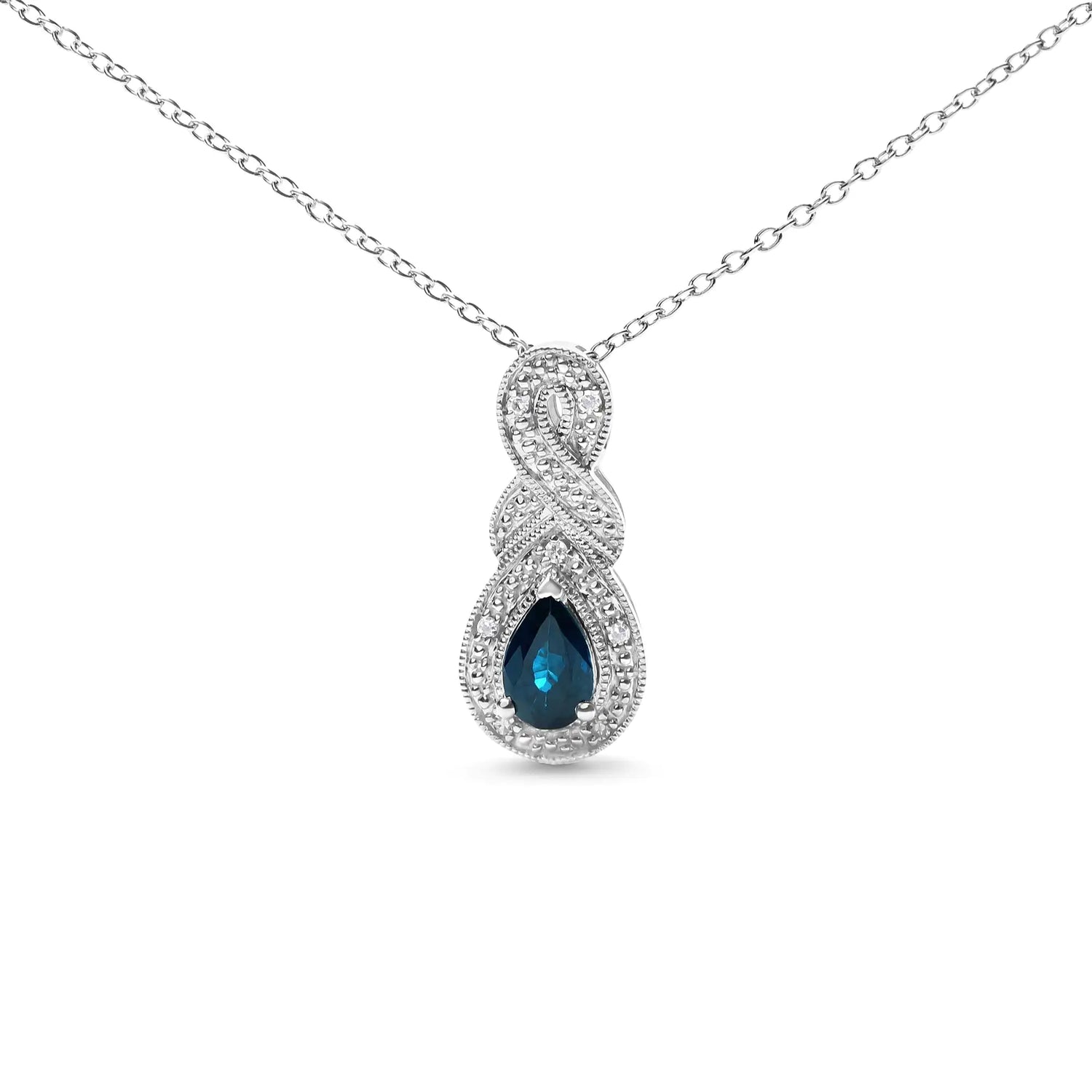 .925 Sterling Silver 6x4mm Pear Sapphire and Diamond Accent Infinity Drop 18&quot; Pendant Necklace (H-I Color, SI1-SI2 Clarity)