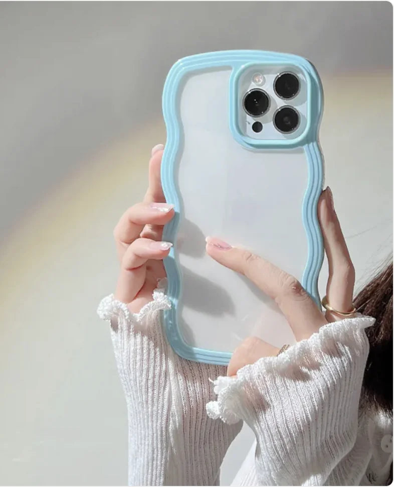 Wave Border Mobile Phone Case Solid Color Simple Candy Color