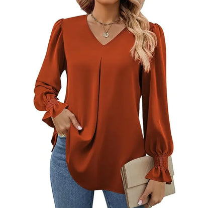 Solid Color V-neck Chiffon Shirt