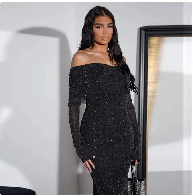 Sequined Off-shoulder Dress Women&