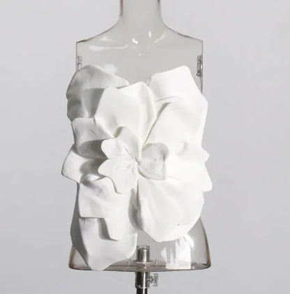 Three-dimensional Flower Backless Tube Top Vest