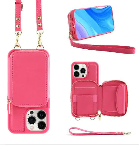 Crossbody Leather Case with Zipper &amp; Card Holder for Iphone