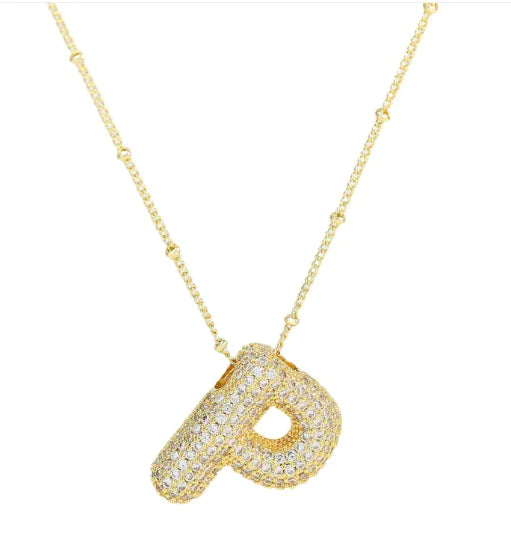 Brass Zircon Letter Necklace