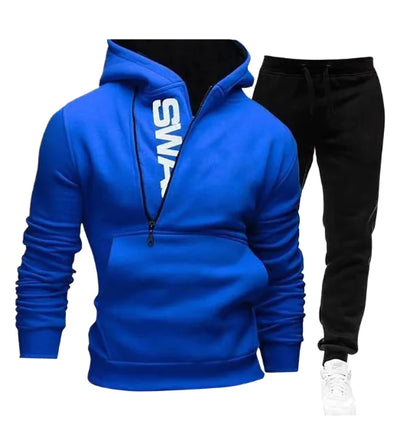 Side zipper contrast color hooded men&