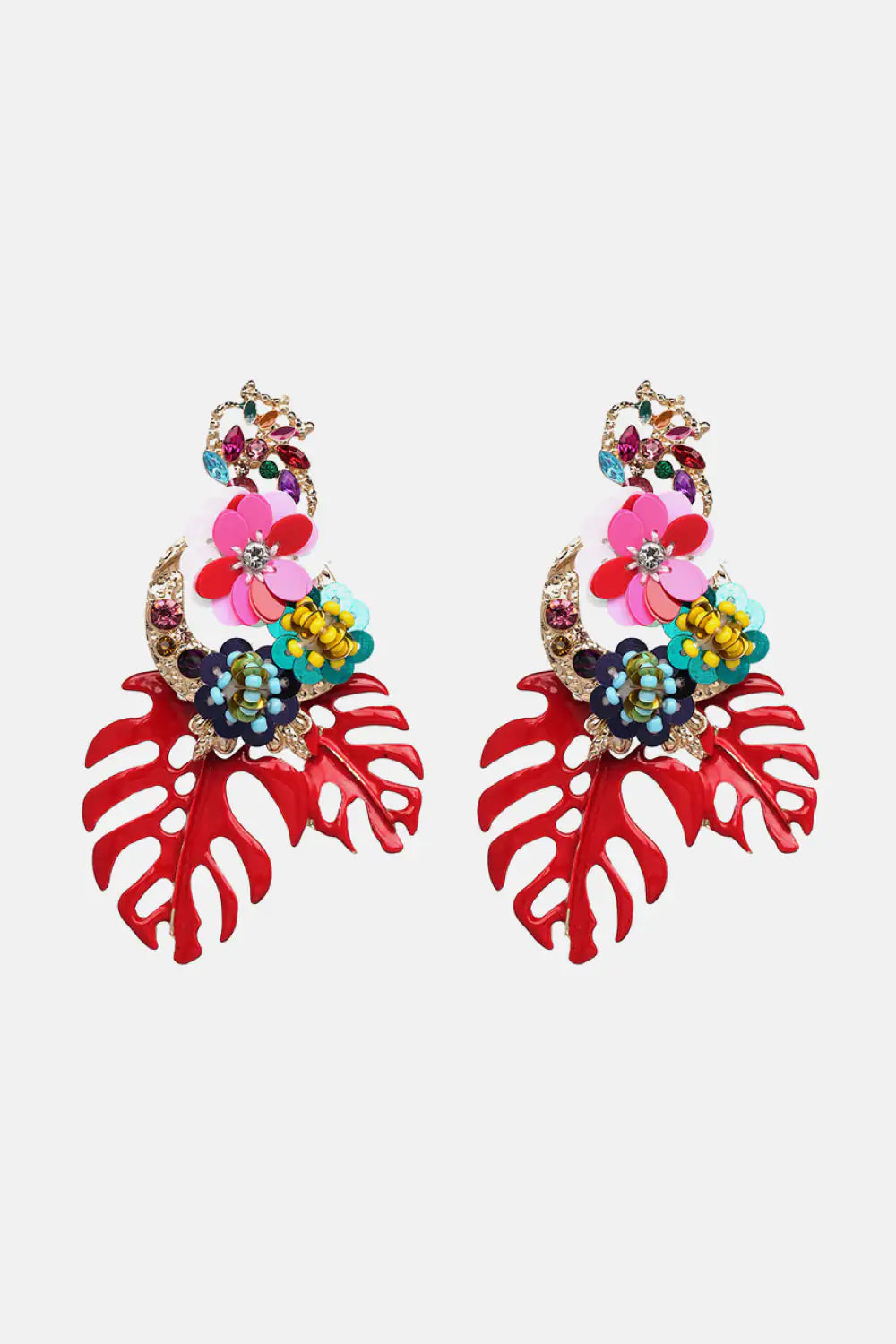 Leaf &amp; Flower Shape Zinc Alloy Dangle Earrings