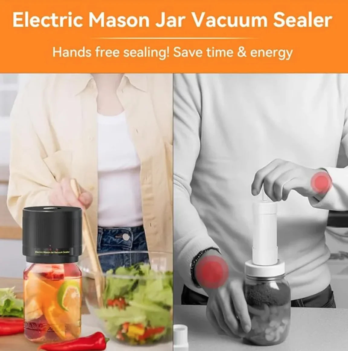 Electric Mason Jar Vacuum Sealer Kit for Regular &amp; Wide Mouth Mason Jars with Auto Shut Off