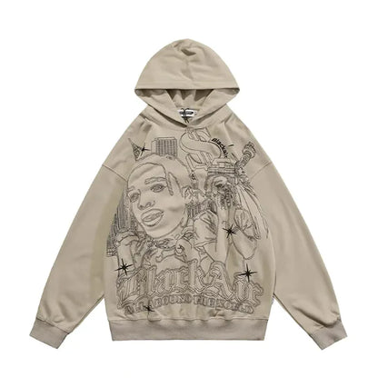 American Graffiti Print Hooded Sweater for Men