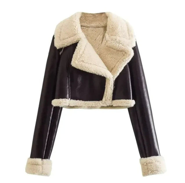 Fur Integrated Short Street Hot Girl Motorcycle Coat