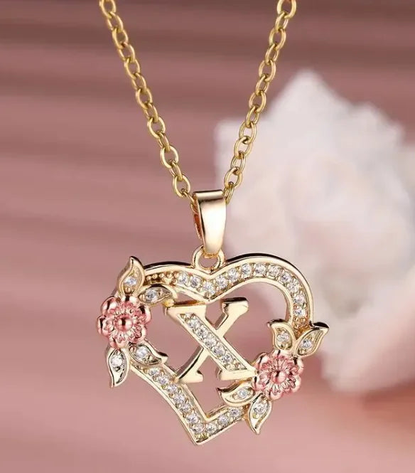 Fashion Hollowed-out Love Heart Flowers Letter Necklace