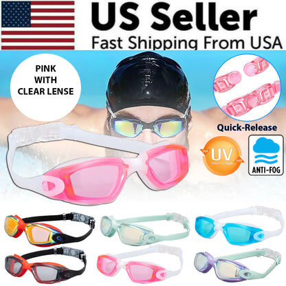 Clear Comfortable Swimming Goggles UV- Anti-Fog Swim Glasses Mirror Adult &amp; Kids