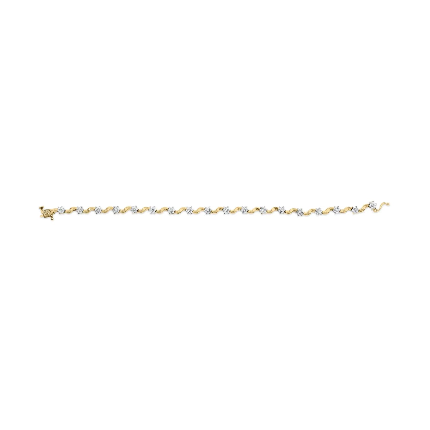 10k Yellow Gold 1.00 Cttw Round-Cut Diamond Floral S-Link 7.50&quot; Bracelet (I-J Color, I2-I3 Clarity)