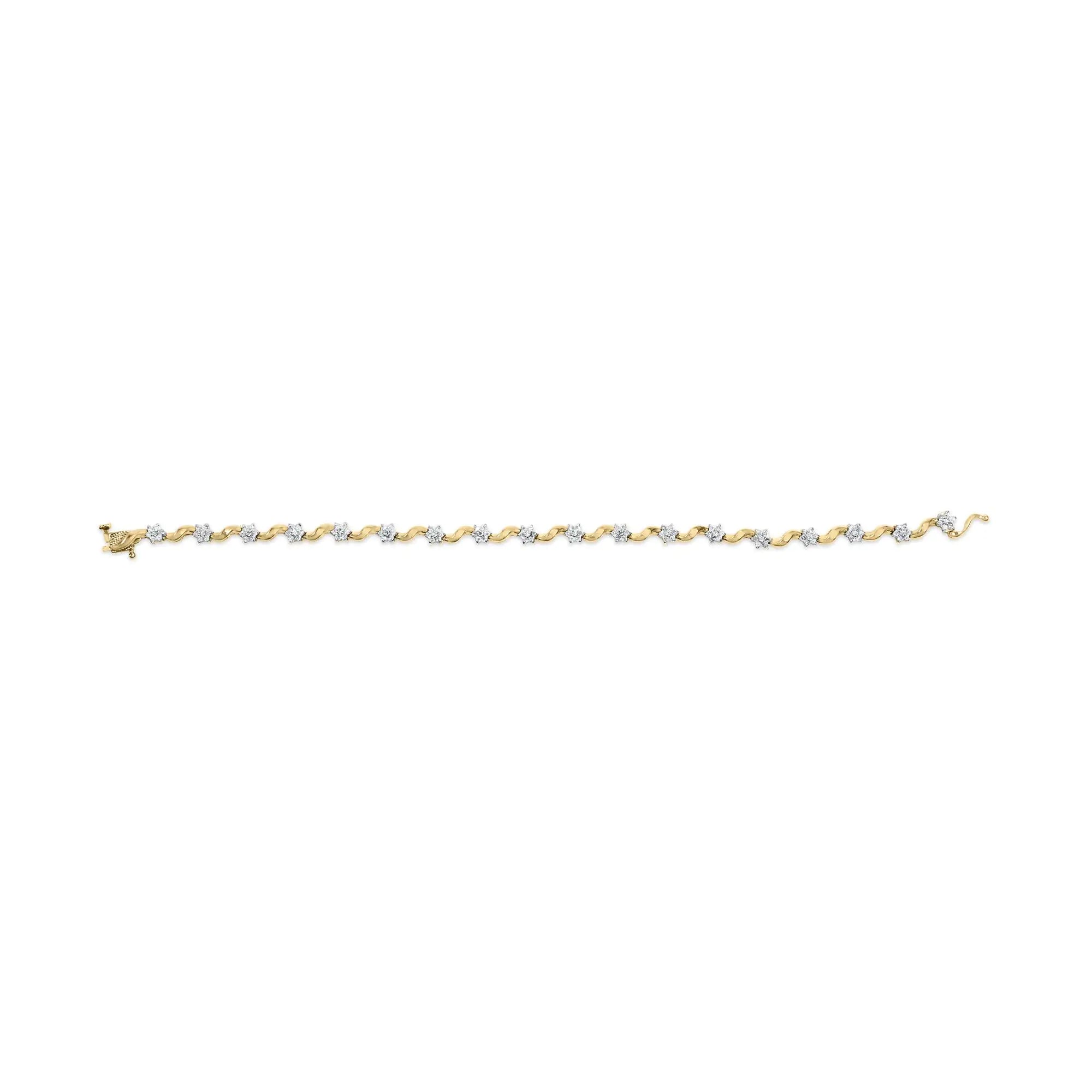 10k Yellow Gold 1.00 Cttw Round-Cut Diamond Floral S-Link 7.50&quot; Bracelet (I-J Color, I2-I3 Clarity)