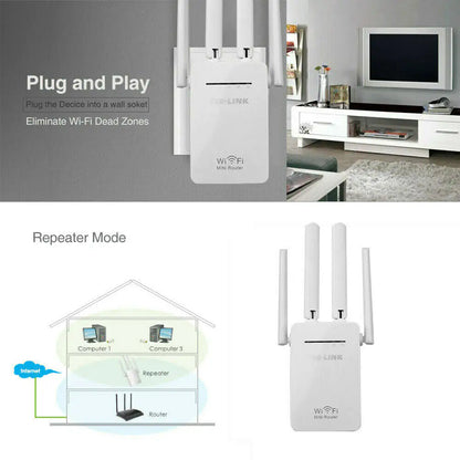 1200Mbps WiFi Range Extender Repeater Wireless Amplifier Router Signal Booster