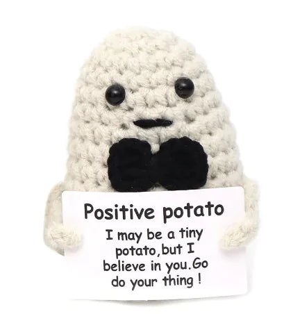 Crocheted Wool Positive Energy Potato – handcrafted with a facial expression