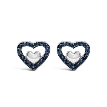 925 Sterling Silver 1/6 Cttw Diamond Open Double Heart Stud Earrings - Choice of Diamond Color