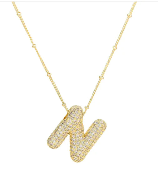 Brass Zircon Letter Necklace