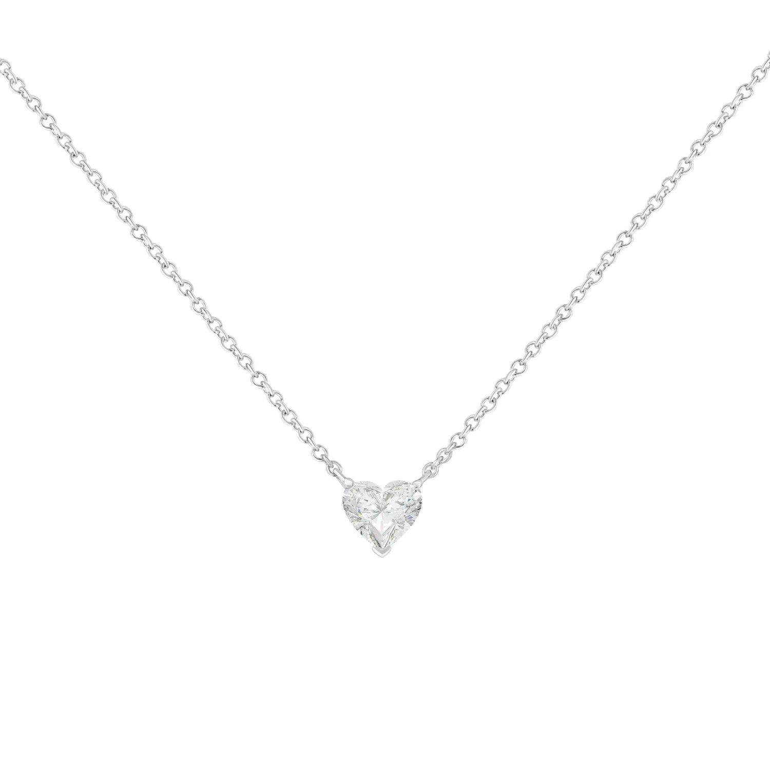 14k White Gold 1/4 Cttw Lab Grown Heart Shape Diamond Solitaire 18&quot; Pendant Necklace (E-F Color, SI1-SI2 Clarity)