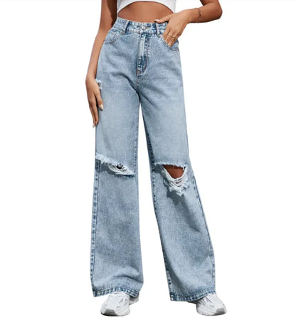 High-Waist Distressed Denim