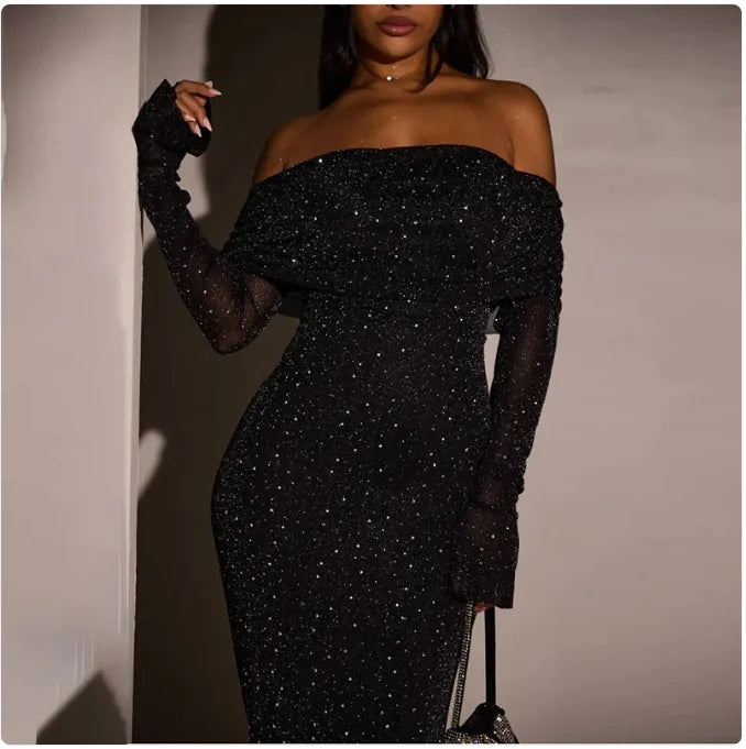 Sequined Off-shoulder Dress Women&