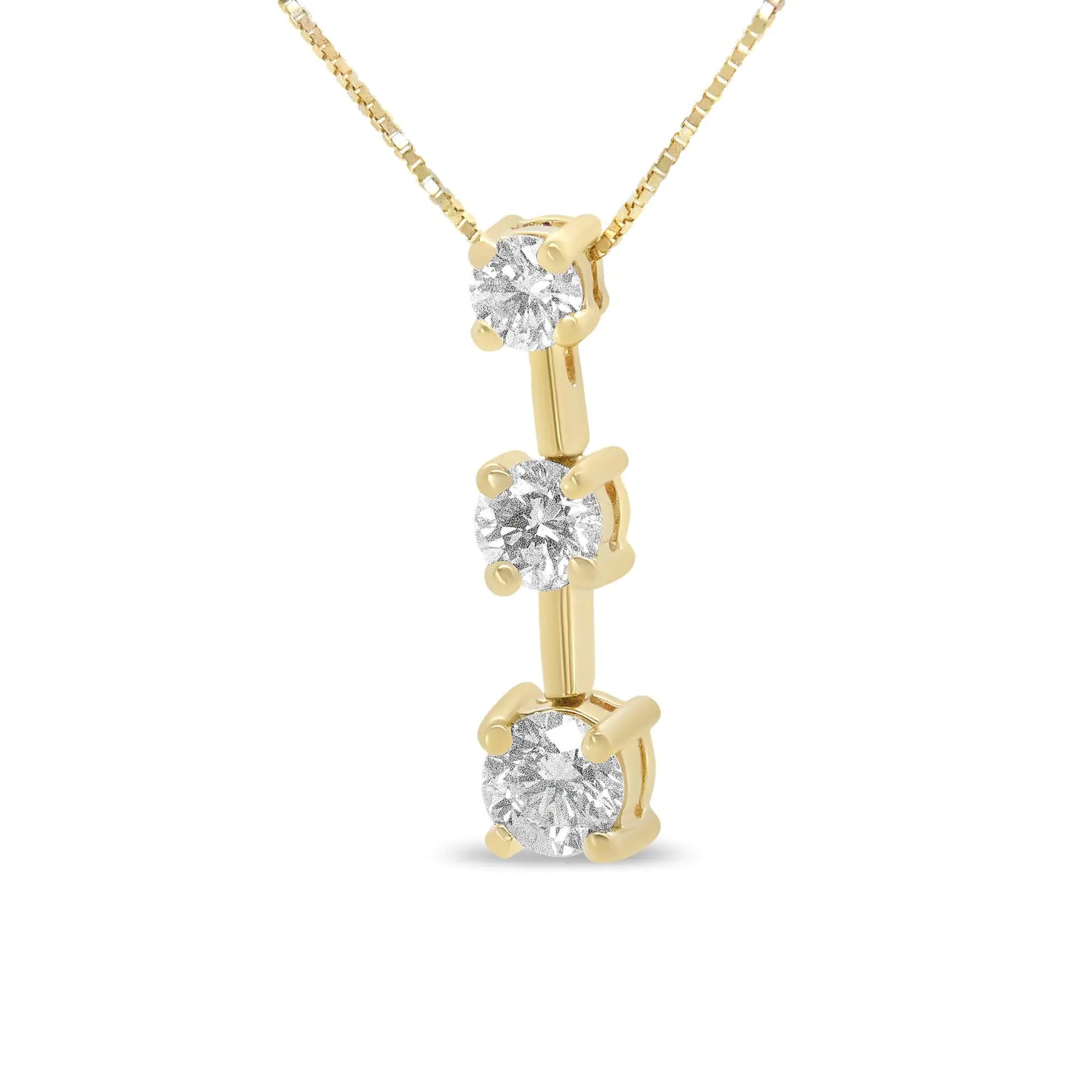 14K Gold Round Diamond Three-Stone Drop Pendant 18&quot; Necklace - (H-I Color, SI1-SI2 Clarity)