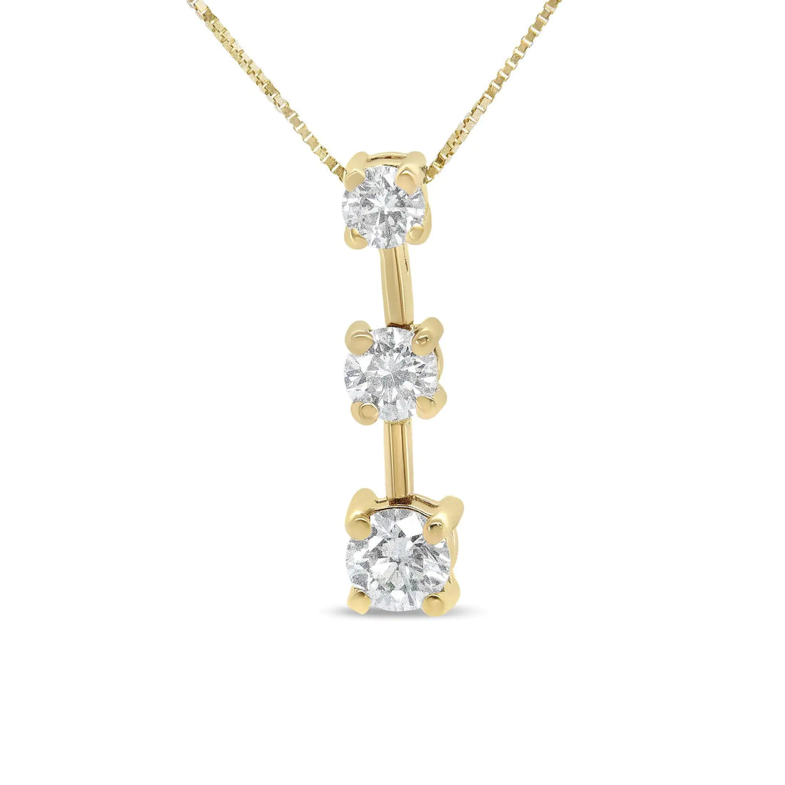 14K Gold Round Diamond Three-Stone Drop Pendant 18&quot; Necklace - (H-I Color, SI1-SI2 Clarity)