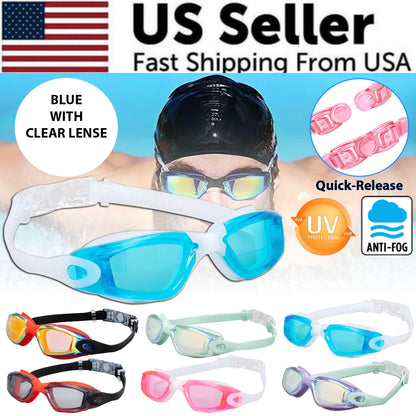 Clear Comfortable Swimming Goggles UV- Anti-Fog Swim Glasses Mirror Adult &amp; Kids