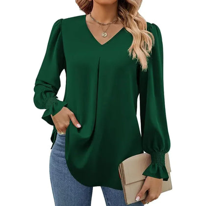 Solid Color V-neck Chiffon Shirt