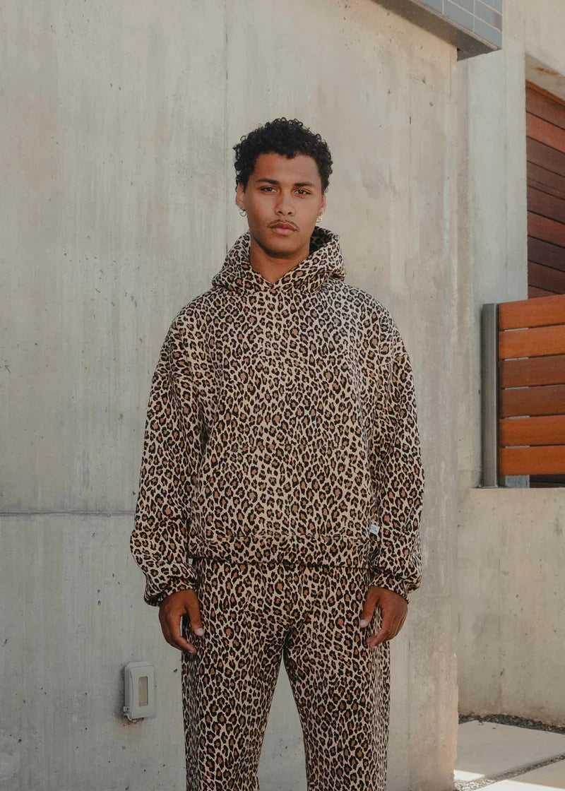 Vintage Leopard Print Hoodie Zipper with Pants