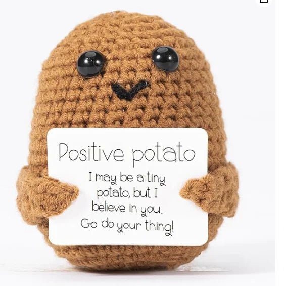 Crocheted Wool Positive Energy Potato – handcrafted with a facial expression