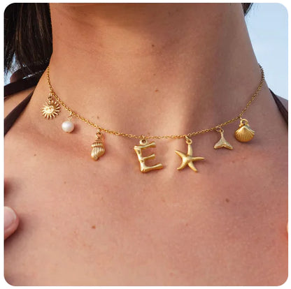 26 Bamboo Letter Necklace Starfish Shell