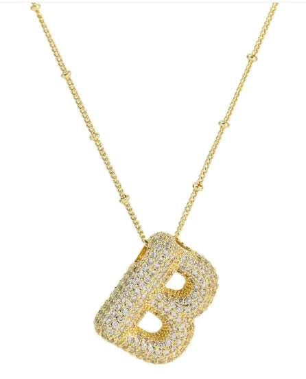 Brass Zircon Letter Necklace