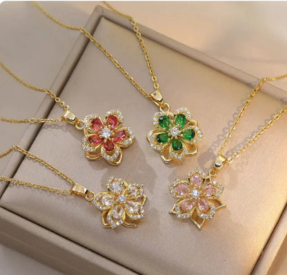 Fashion Rotating Bauhinia Zircon Necklace