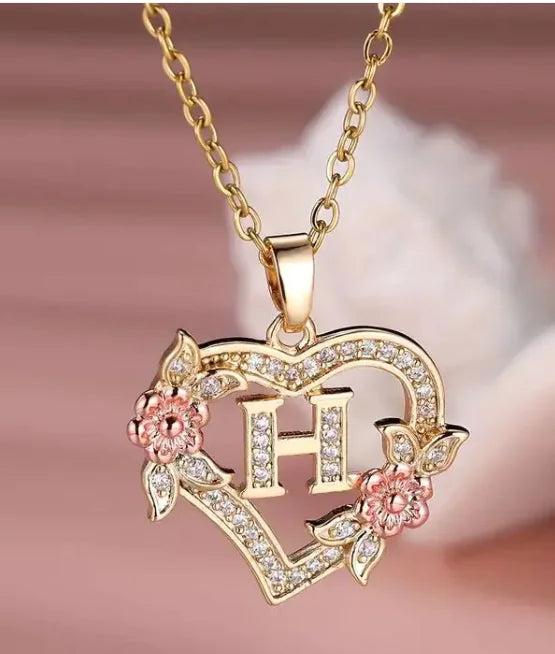 Fashion Hollowed-out Love Heart Flowers Letter Necklace