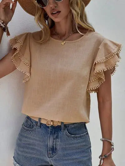 Denise Ruffle Cap Sleeve Blouse-